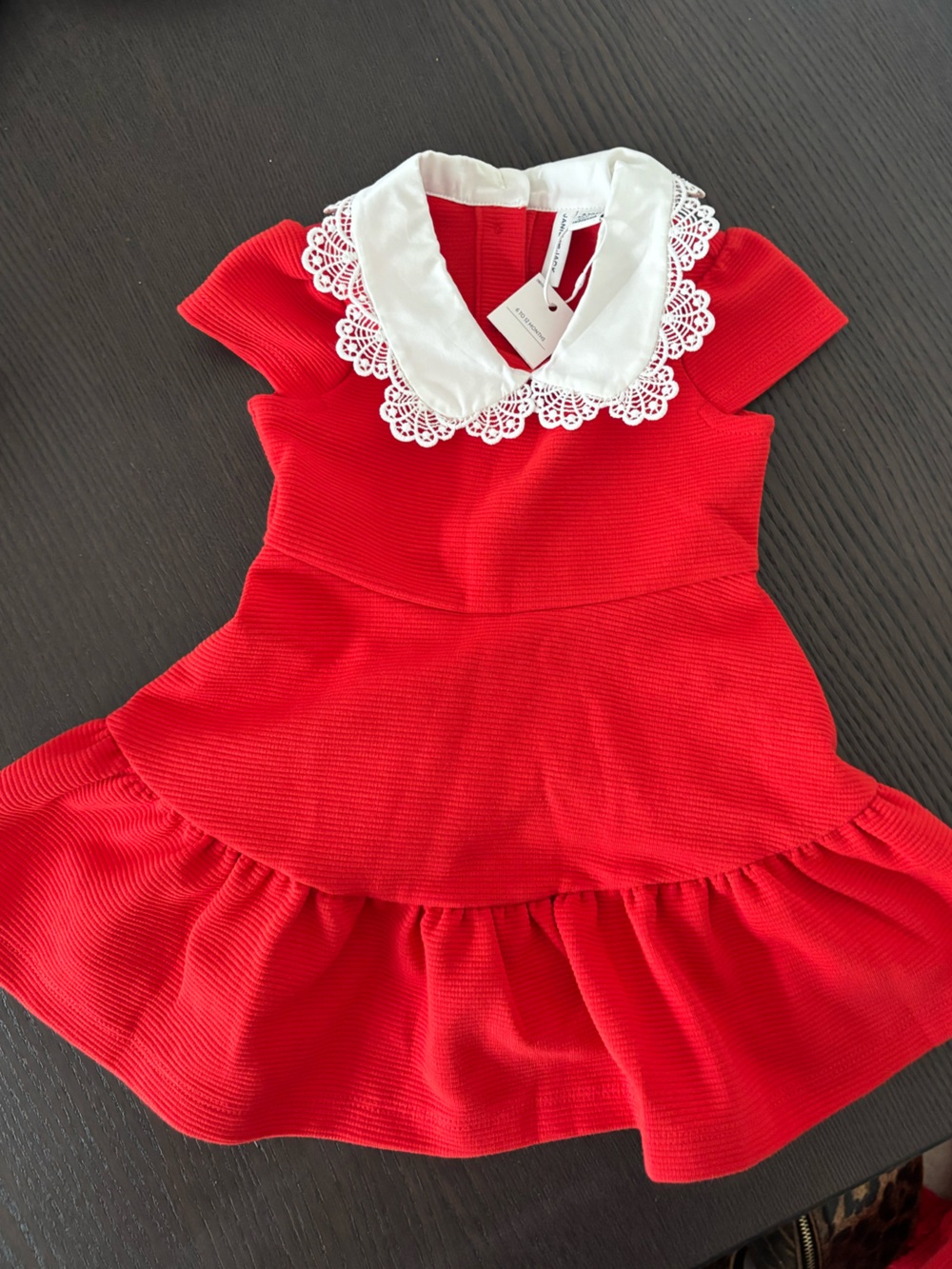 Janie and Jack Red Dress with White Lace Trim